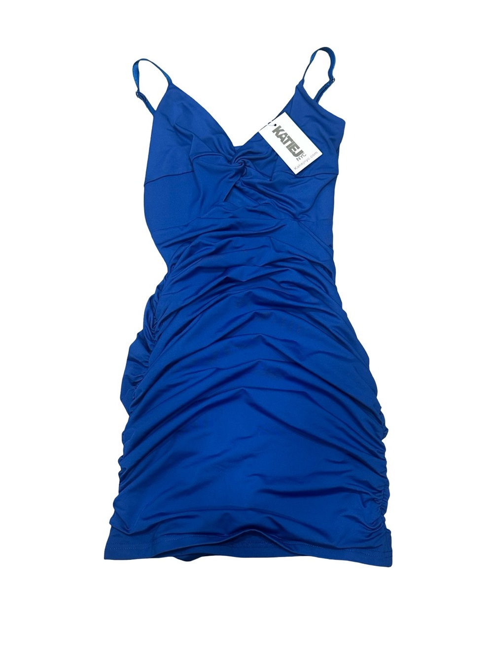 NWT KatieJ NYC Girls XL Spaghetti-Strap Ruched Blue Party Dress